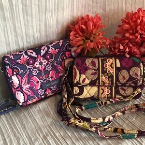 VERA BRADLEY 2 All in 1 Crossbody Plum Crazy & RFID Magenta Medallion wallet